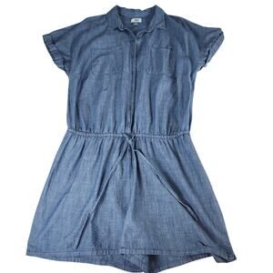 Old Navy Womens XL Denim Look Chambray Romper Drawstring Waist 100% Cotton